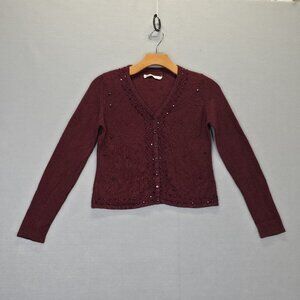 Anthropologie Cardigan S Sleeping On Snow Burgund EmbellishedSweater Angora